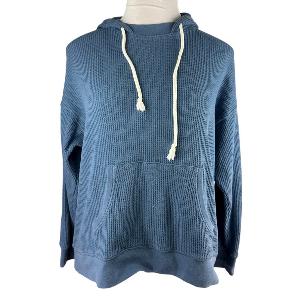 Aerie Waffle Knit Hoodie 1/2 Zip Up Sweater Hoody Marbled Blue Oversized Small - Picture 3 of 13